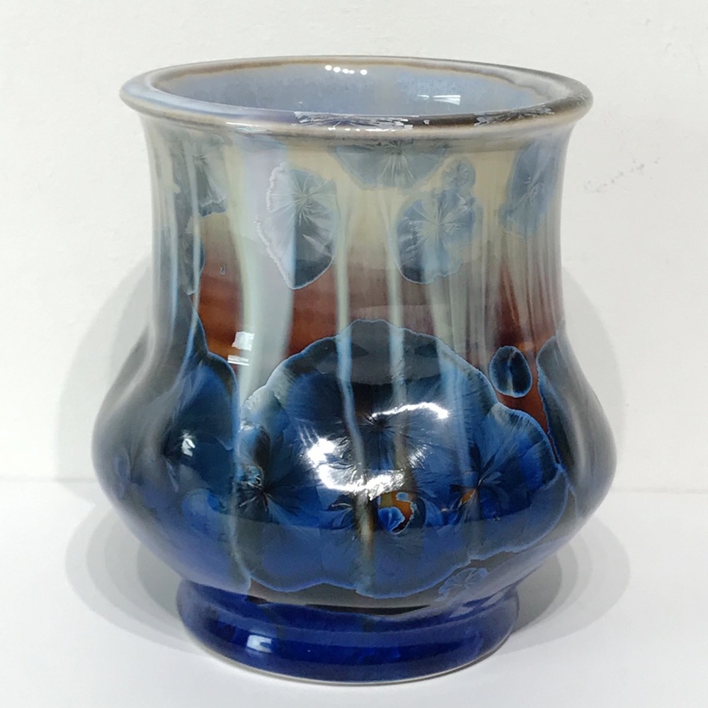 Bill Campbell Art Pottery Stellar Crystalline Flambeaux Vase Signed Cobalt Blue